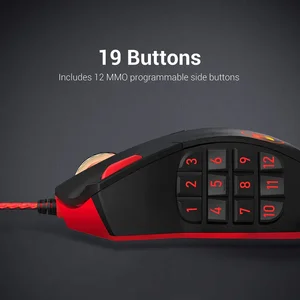 Redragon Perdition 2 M901-1 Wired RGB MMO Gaming Mouse – 24000 DPI Laser Sensor, 19 Programmable Buttons, 12 Side Macro Keys, Adjustable Weight System