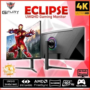 GFURY ECLIPSE 34” Curved Gaming Monitor UWQHD 3440x1440 165Hz VA Panel Ultrawide 2K+ Borderless High Refresh Rate Monitor DP HDMI Type-C USB Pakistan