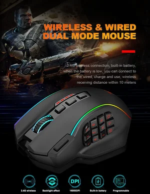 Redragon Perdition Pro M901P-KS Wireless Wired Gaming Mouse 12 Buttons RGB