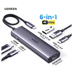 UGREEN USB 3.2 C to USB-A 3.2 USB-A 2.0 2x USB-C 3.2 Converter Gigabit Ethernet 6-in-1 with Power Port