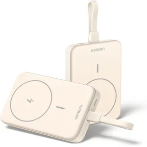 UGREEN PB760 10000mAh Mini Magnetic Wireless Power Bank White – 20W PD Fast Charging Power Bank with Built-In USB-C Cable, MagSafe Compatible Portable Charger