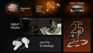 Faster Orvon Wireless Earbuds – Digital Display, Leather Design, ANC+ENC, Up to 25 Hrs Playtime