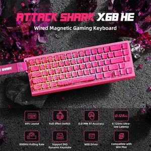 Attack Shark X68HE 60% Wired Rapid Trigger Magnetic Switch Keyboard with Coiled Cable – Rose Red Contour