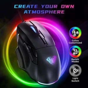 AULA F815 A825 Wired Gaming Mouse 12800DPI Black