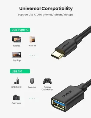 UGREEN USB-C Male to USB 3.0 Type-A Female OTG Adapter Cable 5Gbps