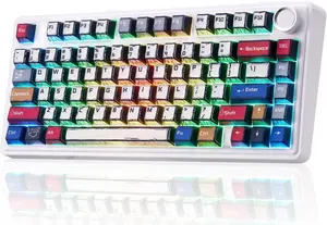 AULA Nova75 White + Grey + Red Caramel Latte Switch Tri-Mode Mechanical Gaming Keyboard - Wireless Hot-Swap RGB