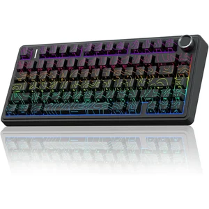 AULA F75 Black Panel + Black Dark Gray Milk White Switch Tri-Mode Mechanical Gaming Keyboard - Wireless Hot-Swap RGB