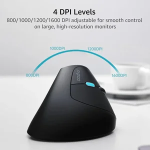 Rapoo EV250 Silent Vertical Ergonomic Wireless Mouse, 2.4G, 800/1000/1200/1600 DPI, Quiet Clicks, Black