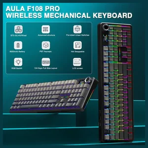 AULA F108 Pro Gradient Grey Side Engraved Raindrop Switch Tri-Mode Mechanical Gaming Keyboard - Wireless Hot-Swap RGB
