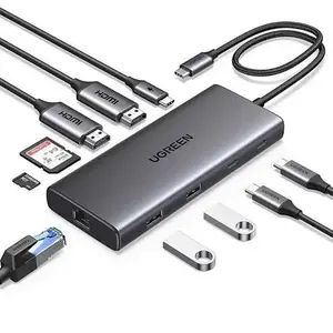 UGREEN USB-C to 2x USB 3.2 1x USB-C 3.2 2x HDMI 2x DP RJ45 Gigabit PD Port Converter 9-in-1 10Gbps Dual Display