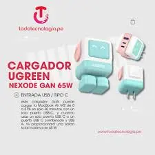 UGREEN Nexode RG 65W 3-Port GaN Fast Charger Pink Blue EU – USB-C PD & USB-A Multiport Fast Charging Adapter