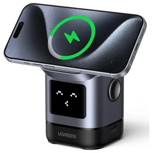 UGREEN Uno Series W709 Qi2 2-in-1 Magnetic Wireless Charging Station 15W Fast Charger for iPhone, 5W Earbuds Charging, Adjustable Stand, USB-C Output – 45775