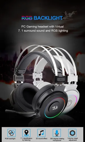 Redragon LAMIA 2 H320-RGB-1 RGB 7.1 Surround Sound Wired Gaming Headset with Free Headset Stand | Black & White Edition