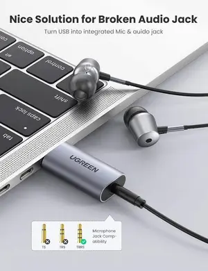 UGREEN USB-A to 3.5mm External Stereo Sound Adapter Gray
