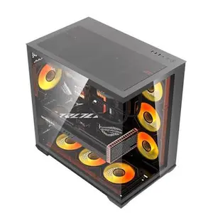 Darkflash C280 E-ATX Gaming PC Case Black - Panoramic Dual Tempered Glass Full Tower Cabinet with 7 ARGB Fans, Supports Back-Connect Motherboard & RTX GPUs