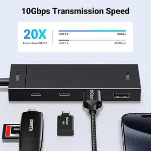UGREEN USB-C to 2x USB 3.2 1x USB-C 3.2 2x HDMI 2x DP RJ45 Gigabit PD Port Converter 9-in-1 10Gbps Dual Display