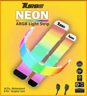 TURBO NEON ARGB Extension Cable Light Strip – 24-Pin Motherboard + 8-Pin GPU Extension Set, RGB PC Gaming Cable