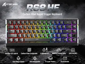 Attack Shark R68HE Carbon Fiber Wired Rapid Trigger Magnetic Switch Keyboard – 60%, 8KHz, RGB, Black