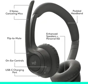 Logitech ZONE Wireless UC Bluetooth Headset Black - Active Noise Cancelling, Logi Bolt, Unified Communications (981-001311)
