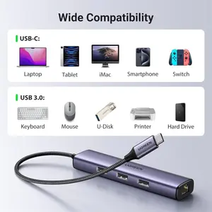 UGREEN USB-C to 3x USB 3.0 Hub Plus Gigabit Ethernet Adapter 4 In 1