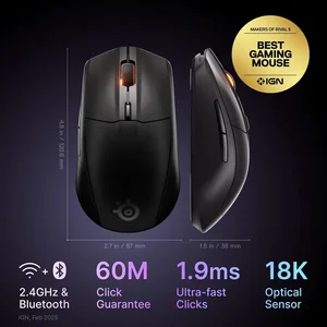 SteelSeries Rival 3 Wireless RGB Gaming Mouse – Dual Wireless 2.4GHz & Bluetooth 5.0, 18000 DPI TrueMove Air Sensor, 400+ Hour Battery Life