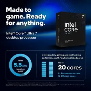 Intel Core Ultra 7 265KF Tray Desktop Processor – 20 Cores (8P + 12E) 20 Threads Up To 5.5GHz | Unlocked Arrow Lake LGA 1851 Gaming CPU