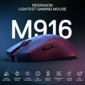 Redragon K1NG Pro M916 PRO 1K Tri-Mode Wireless Gaming Mouse – 26000 DPI PAW3395 Sensor, Bluetooth 5.0, 2.4GHz Wireless & Wired Ultra-Lightweight Esports Mouse