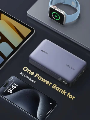 UGREEN PB720 20000mAh 100W Fast Charging Power Bank Black – PD 3.0 USB-C Laptop Power Bank with Digital Display & 3-Port Output