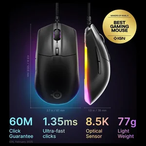 SteelSeries Rival 3 Gen 2 RGB Gaming Mouse Black – 8500 DPI TrueMove Core Sensor, 6 Programmable Buttons, Ultra-Lightweight Esports Mouse