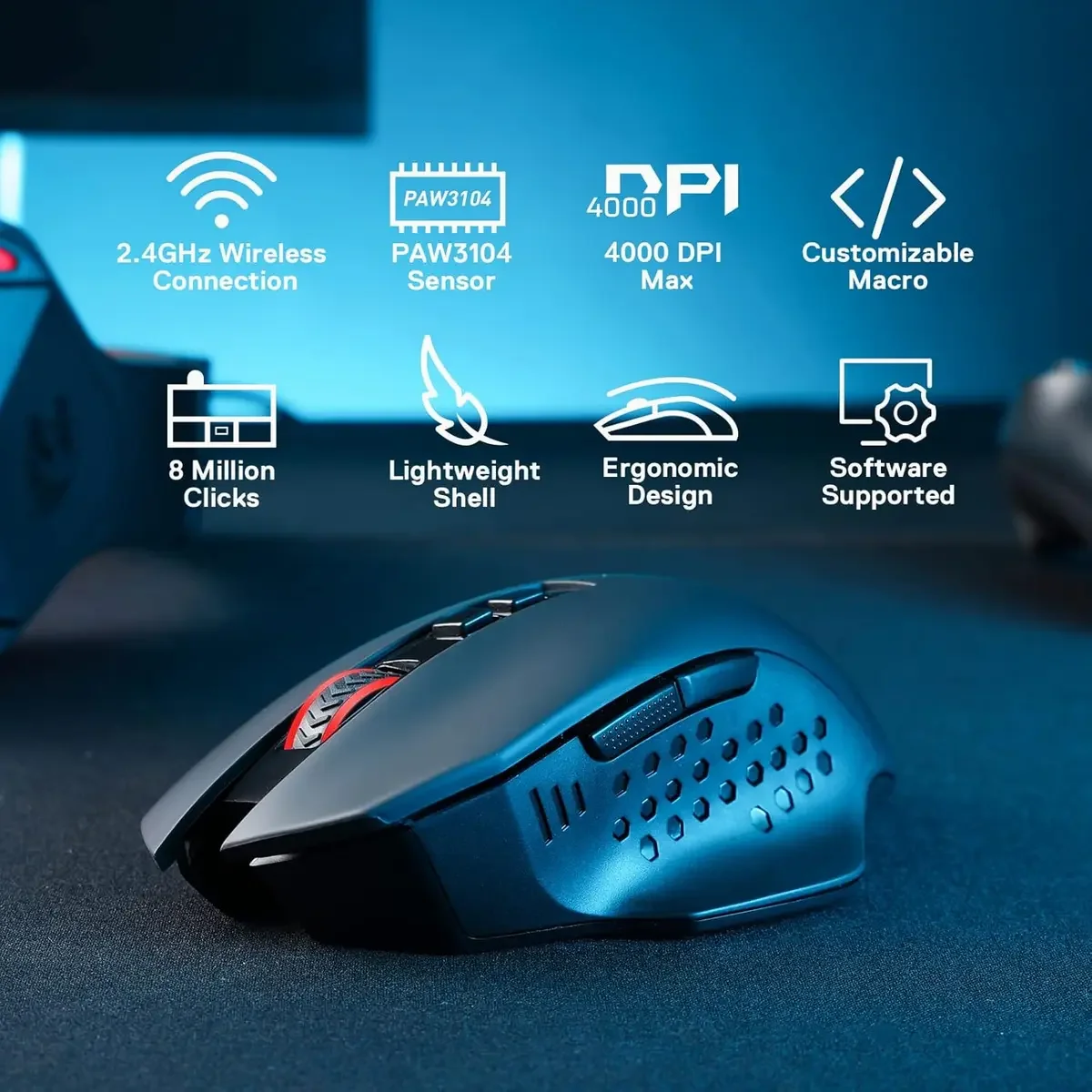 Redragon M656 GAINER Wireless Gaming Mouse RGB 4800 DPI 8-Button Ergonomic  Gamer Mouse