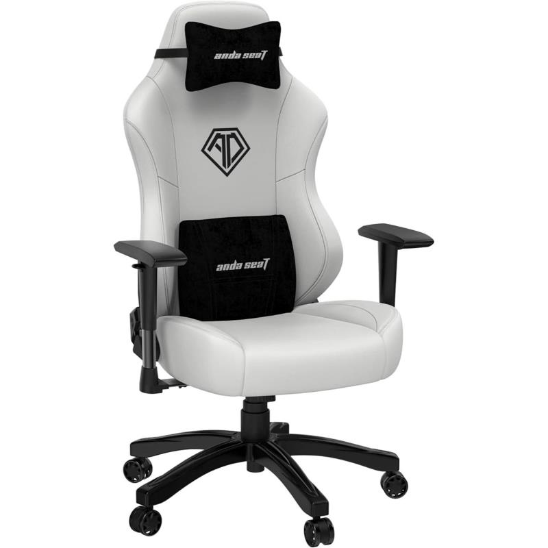 AndaSeat Phantom 3 Large Ergonomic Gaming Chair Cloudy White Premium Leather Wide Seat Gaming Chair Heavy Duty Lumbar Support Office & Gaming Chair