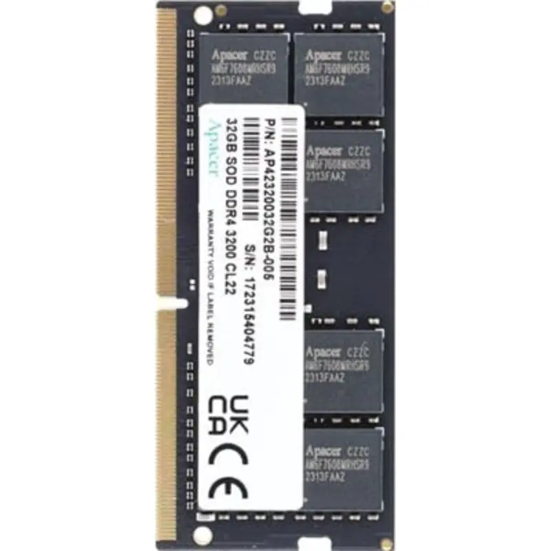 Apacer 32GB DDR4 SODIMM Laptop Memory, 3200MHz, CL22 1.2V in