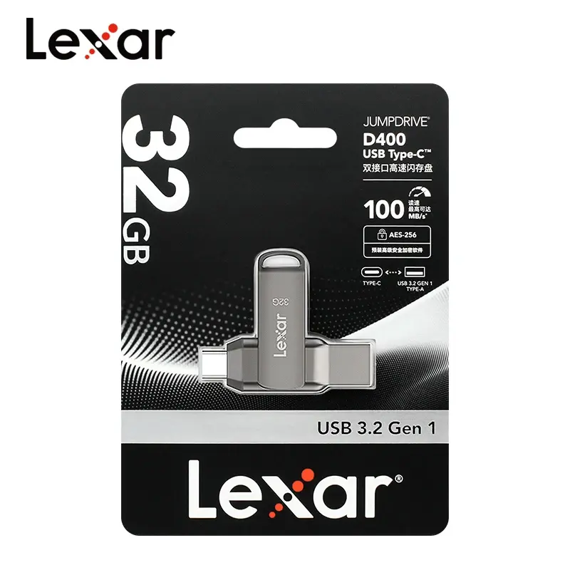 Lexar JumpDrive Dual Drive D400 32GB USB 3.2 Gen 1 Type-C OTG Flash Drive – Dual USB-C & USB-A Metal USB Drive