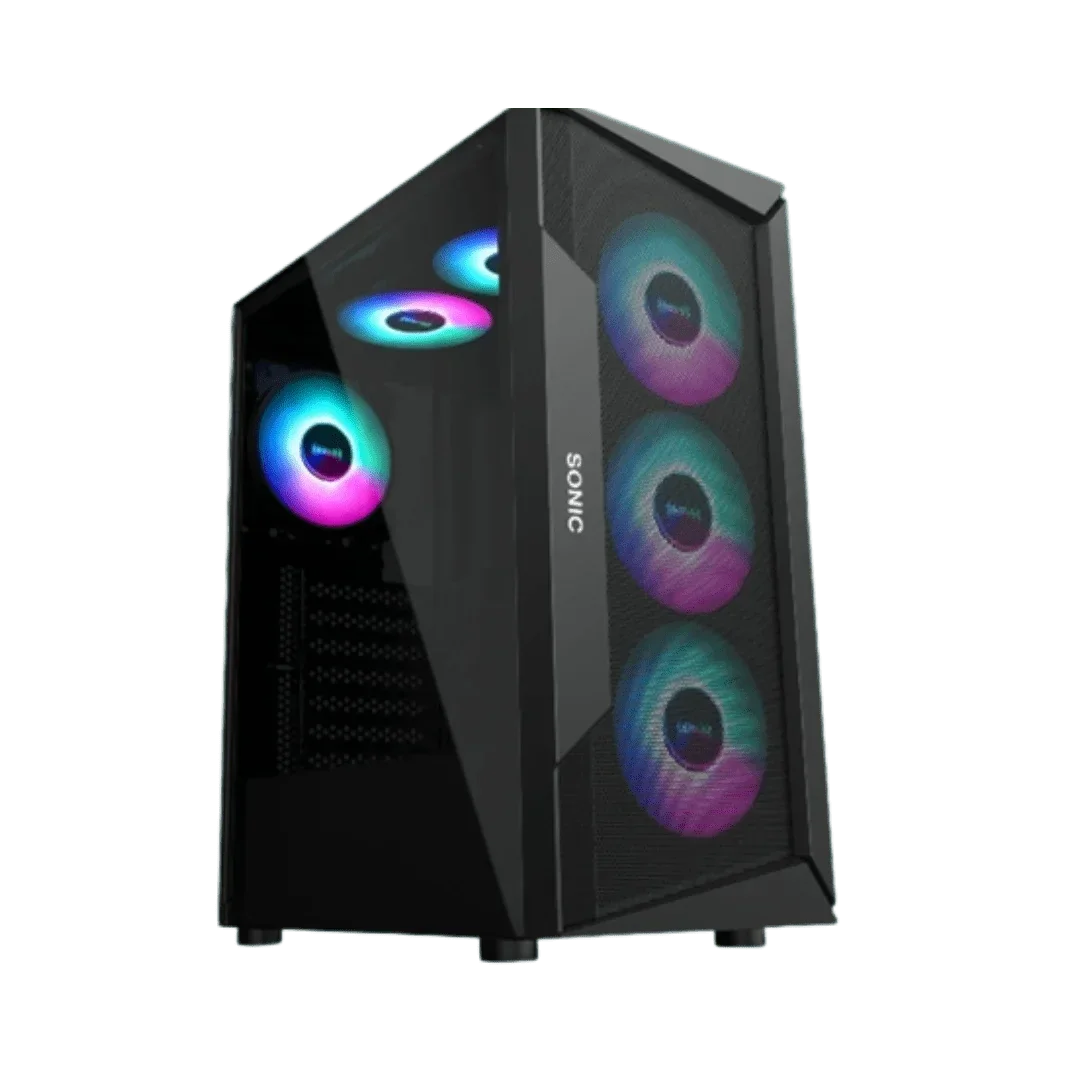 SONIC R28 Black Gaming Case With 3 RGB Fans & Tempered Glass Side Panel