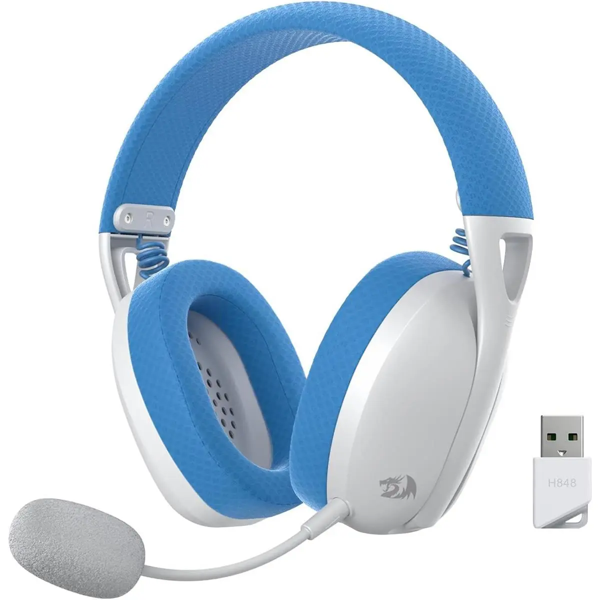 Redragon Ire Pro H848 Wireless Gaming Headset – 7.1 Surround Sound, 40mm Drivers, Lightweight Design, Detachable Mic, Multi-Platform Support (PC, PS5/PS4/Switch/Mobile) White Blue