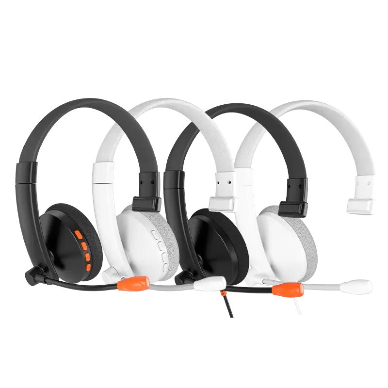 Meetion BTH002 White+Gray Bluetooth Call Center Headset – Boom Mic, Type-C Charging