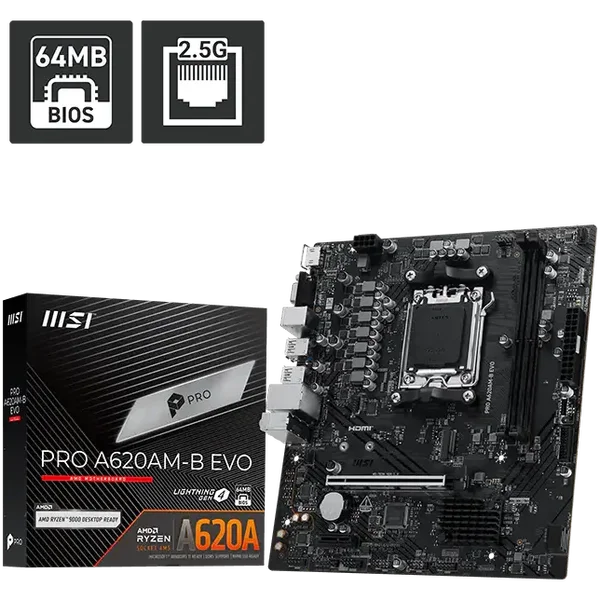 MSI Pro A620AM-B EVO DDR5 AMD AM5 microATX Motherboard