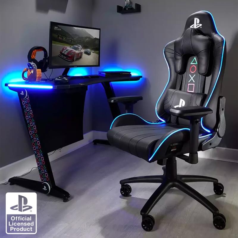 X-Rocker Borealis Official PlayStation Gaming Desk with LED's