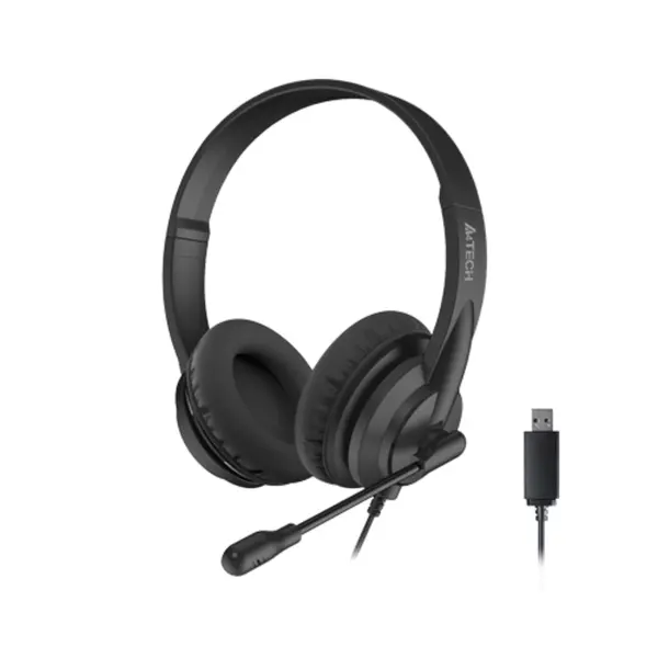 A4-TECH HU-10 USB Headset – Wired USB Gaming & Communication Headphones (Black)