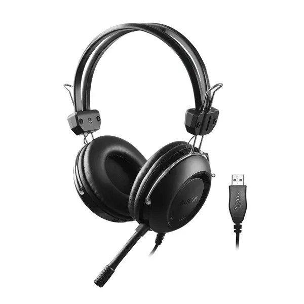A4-TECH HU-35 ComfortFit Stereo USB Headset – Wired USB Headphones with Mic (Black)