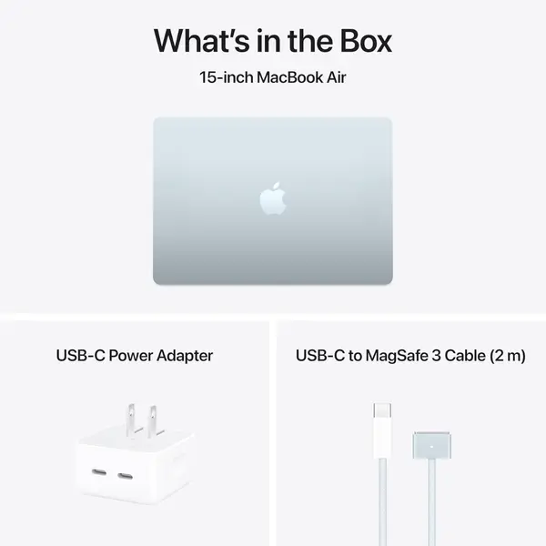 Apple MacBook Air 15.3″ MC7A4 (M4, 10-Core Chip) | 16GB Unified Memory | 256GB SSD | 10-Core GPU | Liquid Retina Display | Sky Blue | macOS | 1-Year Warranty