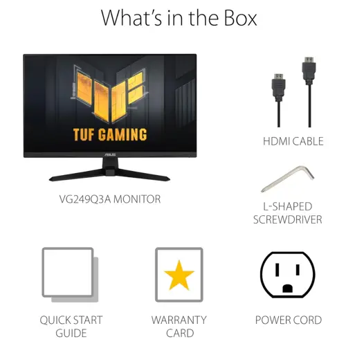 ASUS TUF Gaming Monitor VG249Q3A 24 inch, 1080P Monitor - Full HD, 180Hz, 1ms, Fast IPS, Extreme Low Motion Blur, FreeSync Premium, Speakers, DisplayPort, HDMI, Variable Overdrive, 99% sRGB