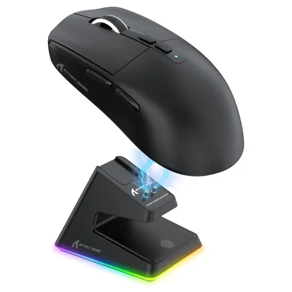 ATTACK SHARK X6 Superlight Wireless Gaming Mouse – PAW3395, 26,000 DPI, Tri-Mode, Magnetic Charging Dock (Black & White)