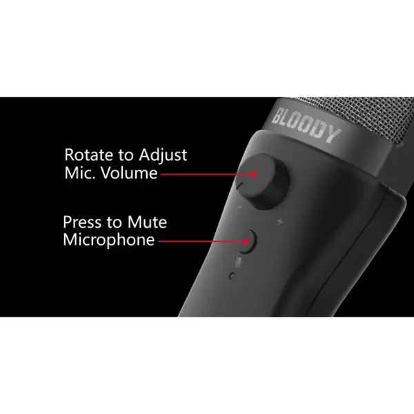 Bloody GM20 USB Gaming Microphone – Cardioid Condenser, Built-in Pop Filter, Volume Control, Plug & Play