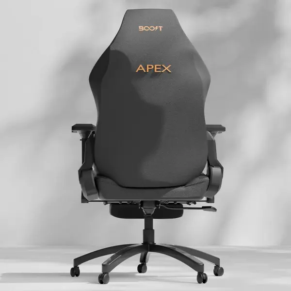 Boost Apex Ergonomic Chair – Premium PU Leather, 4D Adjustable Armrests, Built-in Footrest, 90°–180° Recline