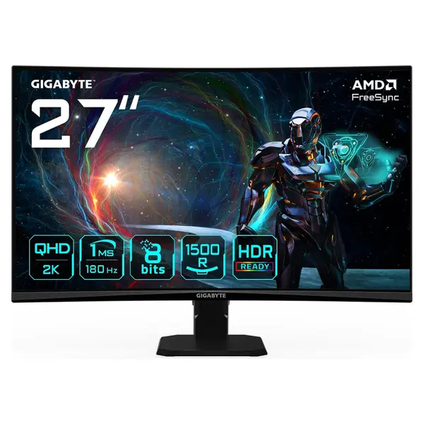 GIGABYTE GS27QCA 27 inch Curved Gaming Monitor – QHD 2K, 180Hz, 1ms MPRT, 1500R VA Panel, Adaptive-Sync, HDR Ready