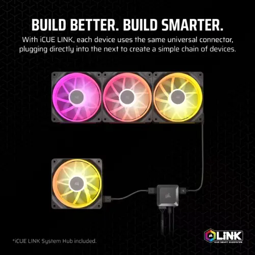 Corsair iCUE LINK LX120 RGB 120mm PWM Case Fans - Starter Kit (3-Pack, Black) | Magnetic Dome, iCUE LINK Hub Included