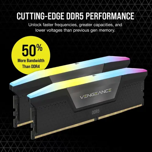 Corsair Vengeance RGB 32GB (2x16GB) DDR5 5200MHz CL40 Desktop RAM Kit | Dynamic RGB Lighting, AMD EXPO & Intel XMP 3.0 Compatible