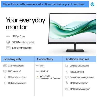 HP 24" Series 3 Pro 324pv FHD Monitor with 5 ms Response Time, Anti-Glare, Flicker Free, VESA Mount (100x100mm), HDMI, VGA & Dockztorm USB Port Expander, Black