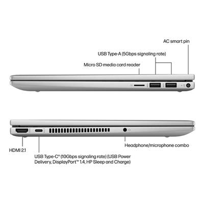 HP Envy 14 ES1013DX X360 Laptop - Intel Ultra 5, 8GB RAM, 512GB SSD, 14 inch X360 Touch IPS Display, Backlit Keyboard, PolyStudio Audio, Fingerprint Scanner, Windows 11, Natural Silver